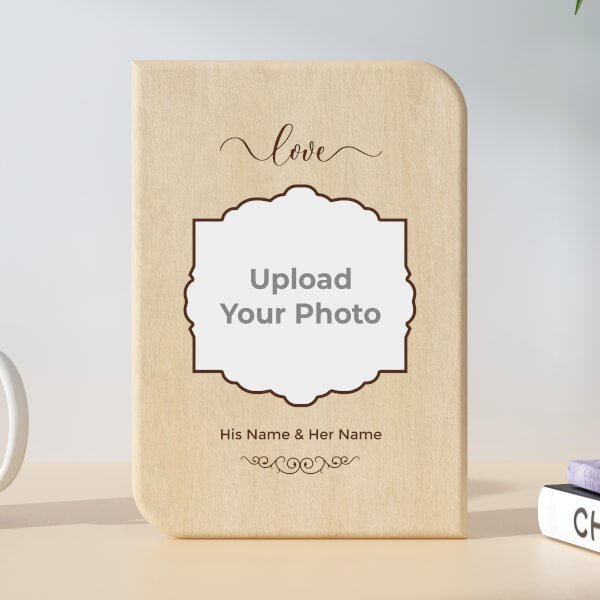 Couple Simple Invitation Style Design Portrait Wooden Photo Stand