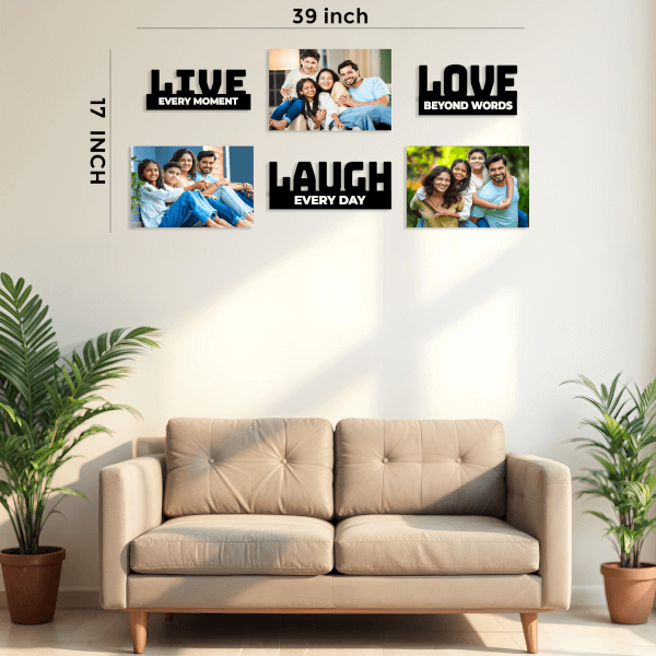 LIVE LAUGH LOVE QUOTE - 3 Photo Creative Acrylic Wall Art Frame