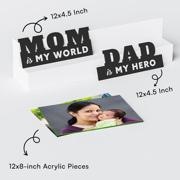 MOM my world DAD my hero - 2 Photo Creative Acrylic Wall Art Frame