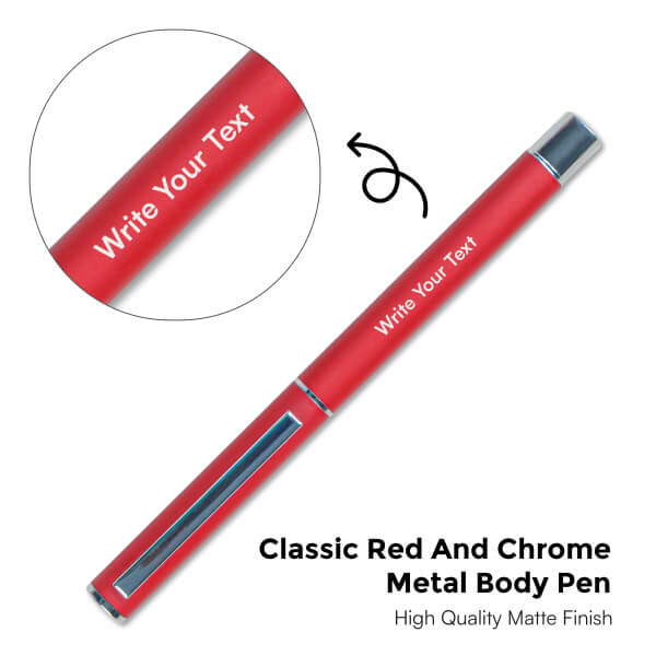 Classic Red And Chrome Metal Body Name Pen