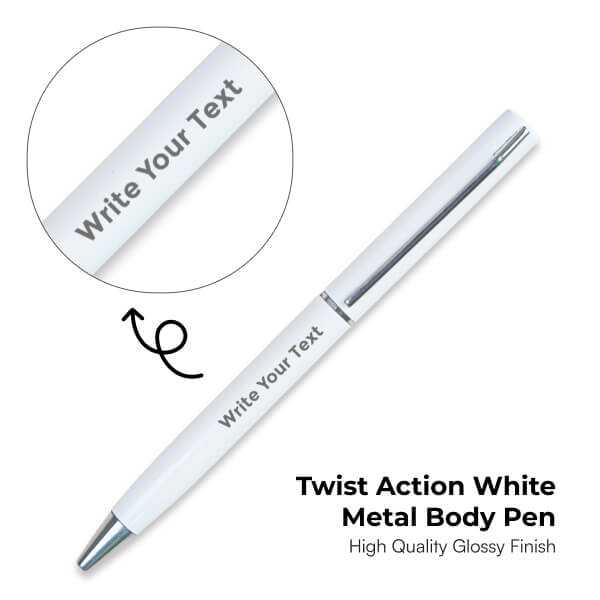 Twist Action White Metal Body Pen
